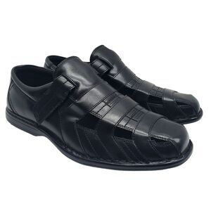 Stacy Adams Bayden Fisherman Sandals Mens 11 Woven Black Faux Leather Casual